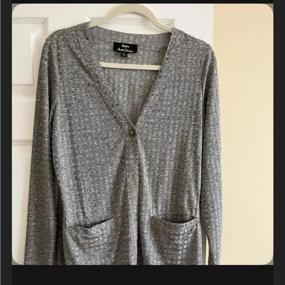 Dennis Basso Gray Cardigan Sweater V-Neck Ribbed Knit
